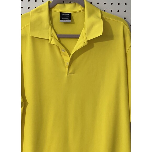 Nike Golf Dri Fit Polo XL Yellow Swoosh Logo Activewear Classic Pop Collar - Picture 2 of 14